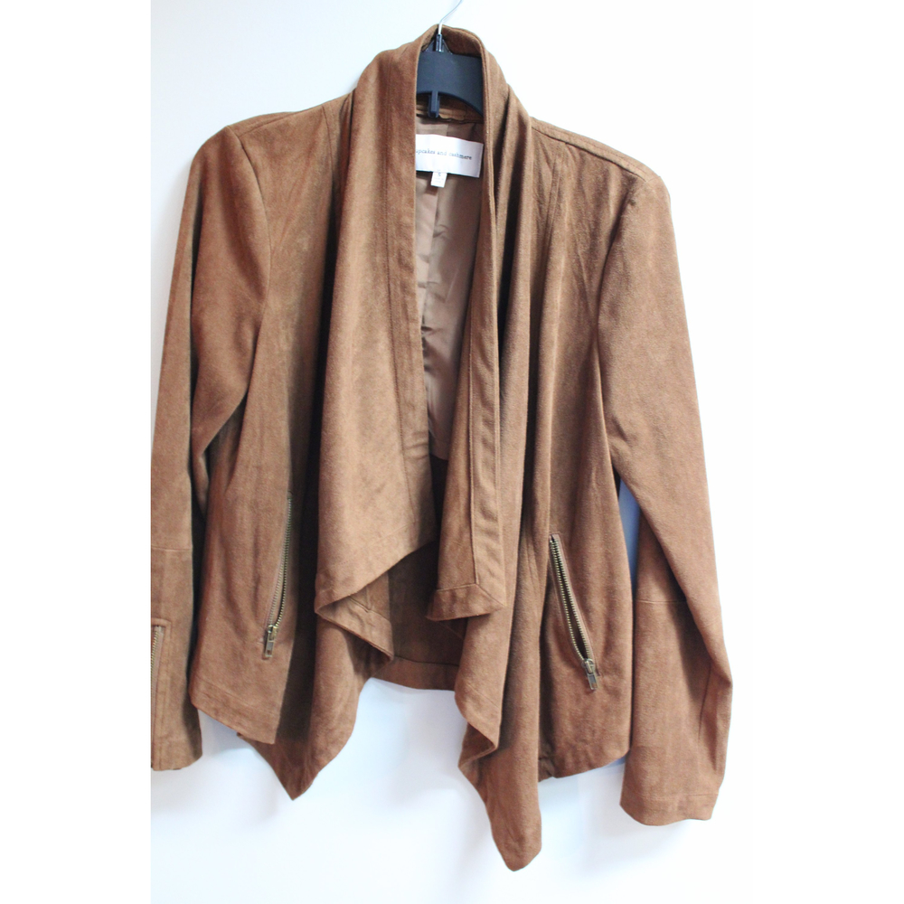 Cupcakes and Cashmere Vegan Suede Drape Jacket Size Small Brown